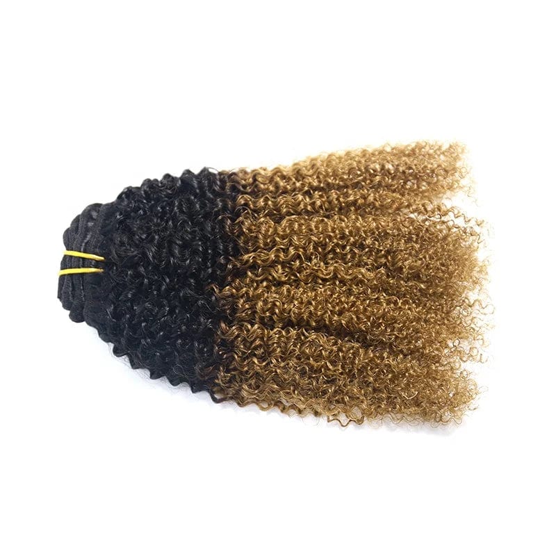 Afro kinky curly clip-in hair extensions from Showlu Fashion Store, made of 100% raw Brazilian virgin hair in natural textures.
