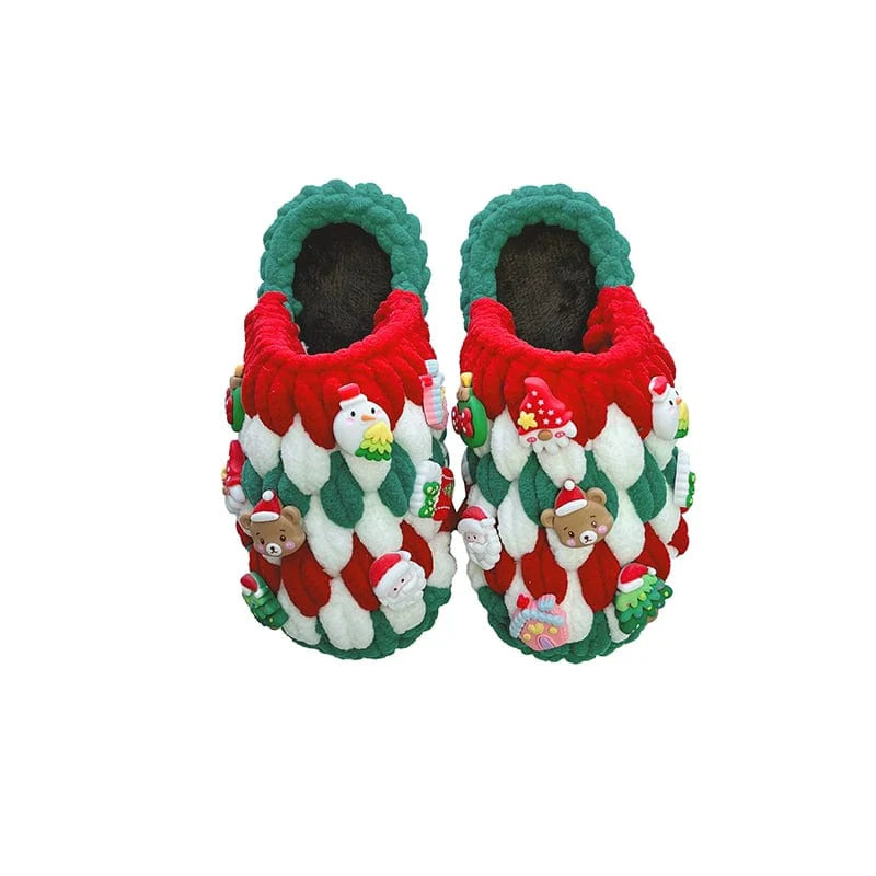 Showlu DIY hand-woven Christmas slippers with thick ice bar wool, featuring colorful crochet patterns for children.