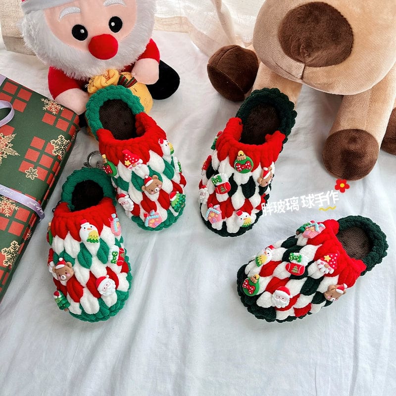 Showlu DIY hand-woven Christmas slippers made with thick ice bar wool, featuring colorful crochet patterns for children.