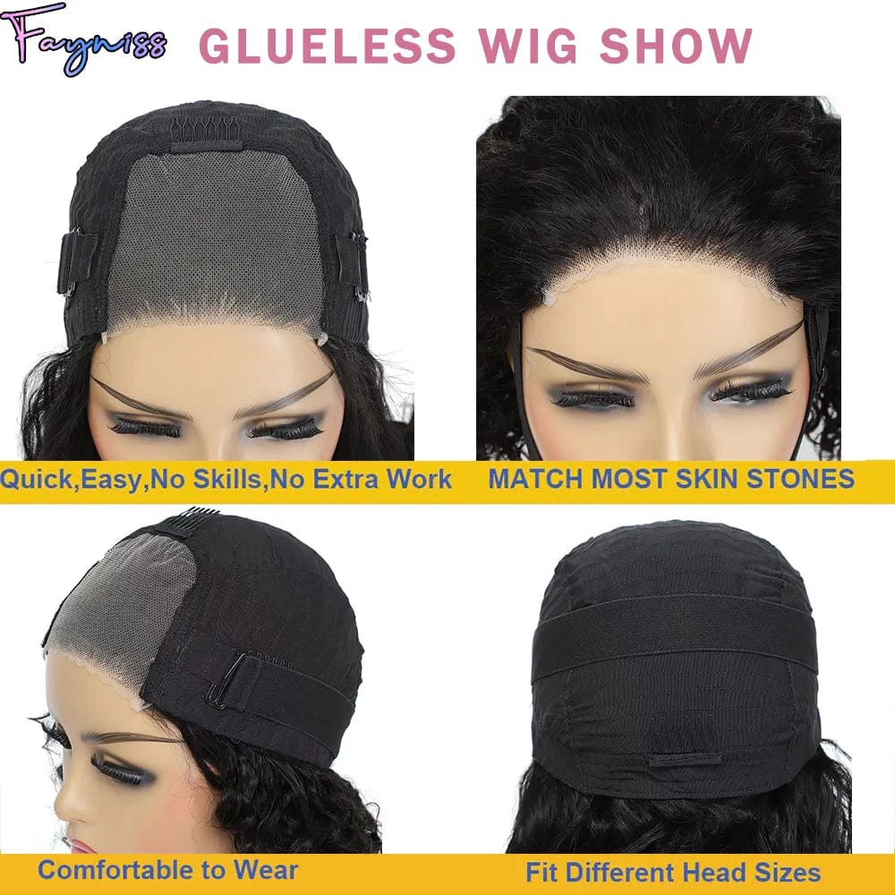 Fayniss Deep Wave Bob human hair wig with glueless 4x4 pre-cut lace, curly style, natural look, ready-to-wear for women