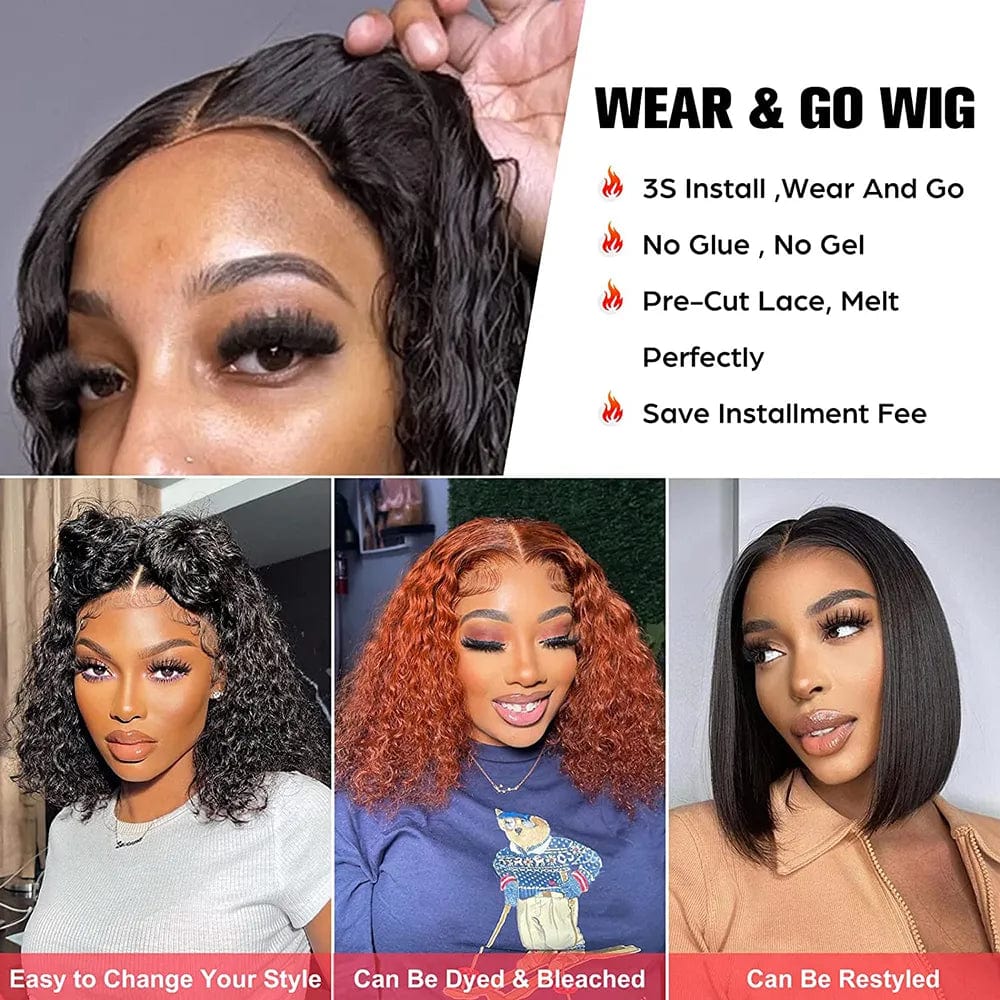 Fayniss Deep Wave Bob Human Hair Wig with glueless 4x4 pre-cut lace, curly style, ready-to-wear, for women by Showlu Fashion Store