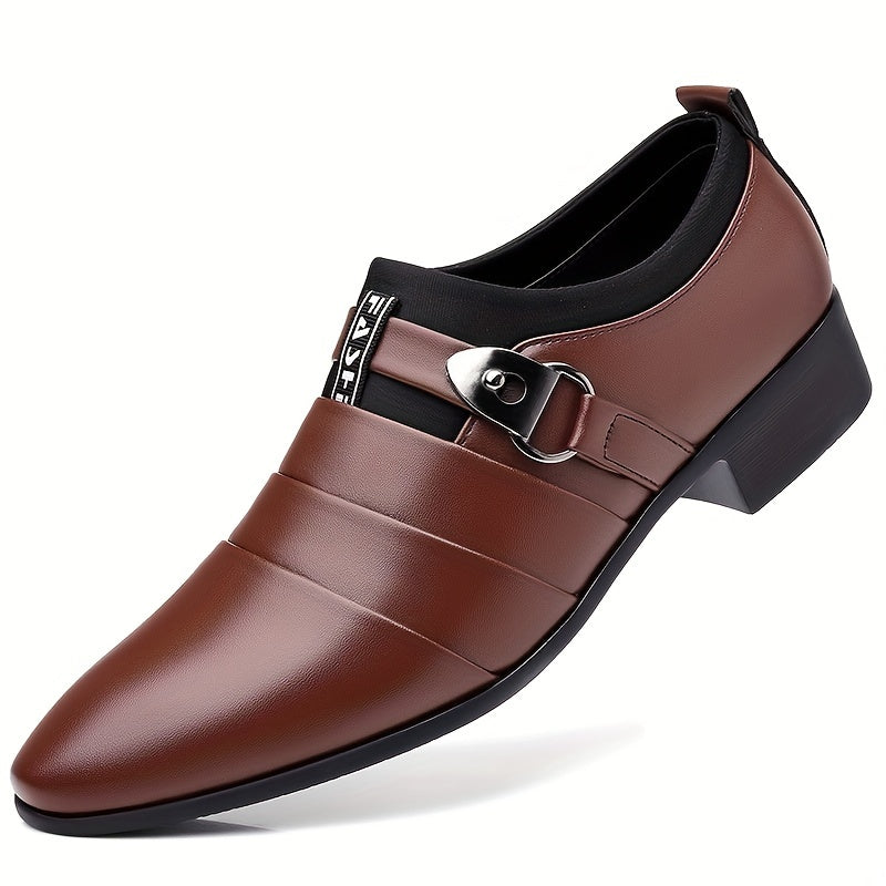 SHOWLU men's formal business shoes with pointed toe, solid PU leather, sleek design, suitable for professional attire.