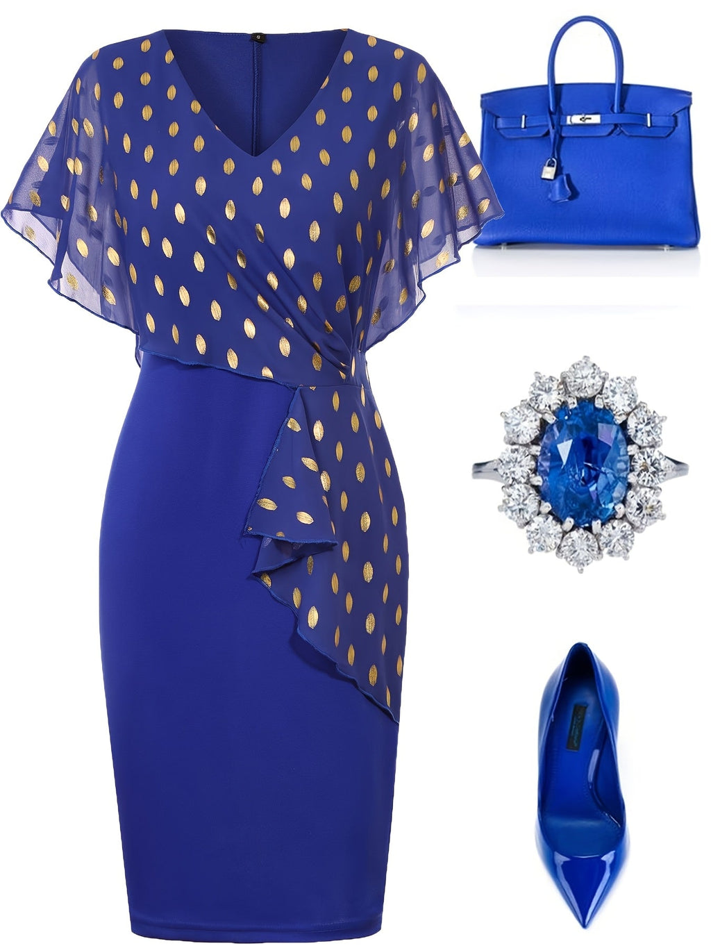 SHOWLU Polka Dot V-Neck Pencil Dress for women, featuring a polyester knit fabric with a stylish polka dot pattern.