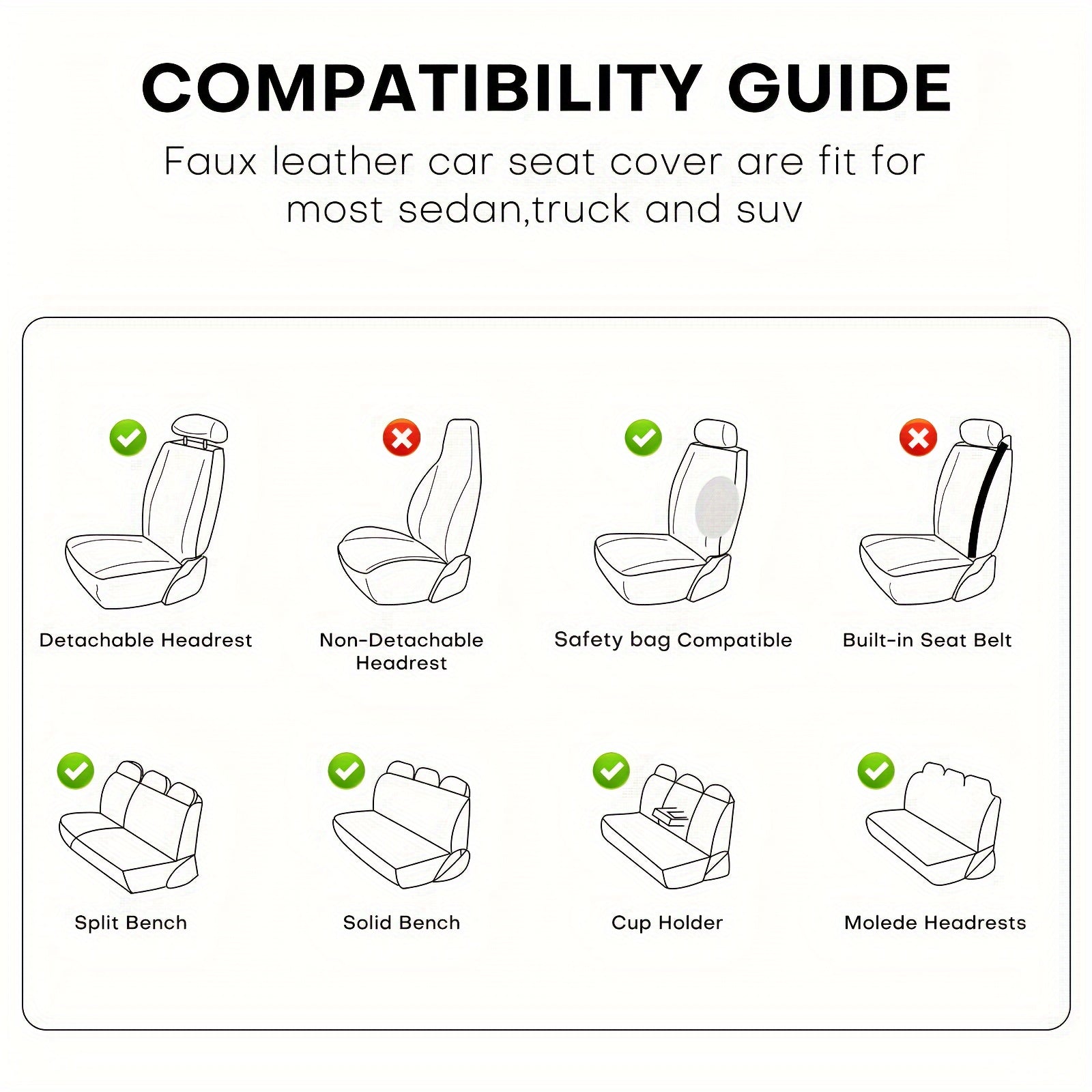 Showlu Fashion faux leather car seat covers for 5-seater vehicles, universal fit, with stylish black leather upholstery.