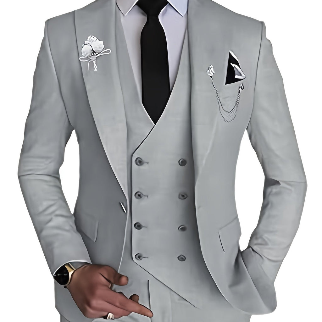 Men's 3-piece slim fit suit by SHOWLU FASHION STORE, solid black tuxedo with matching tie, tailored for a sharp professional look
