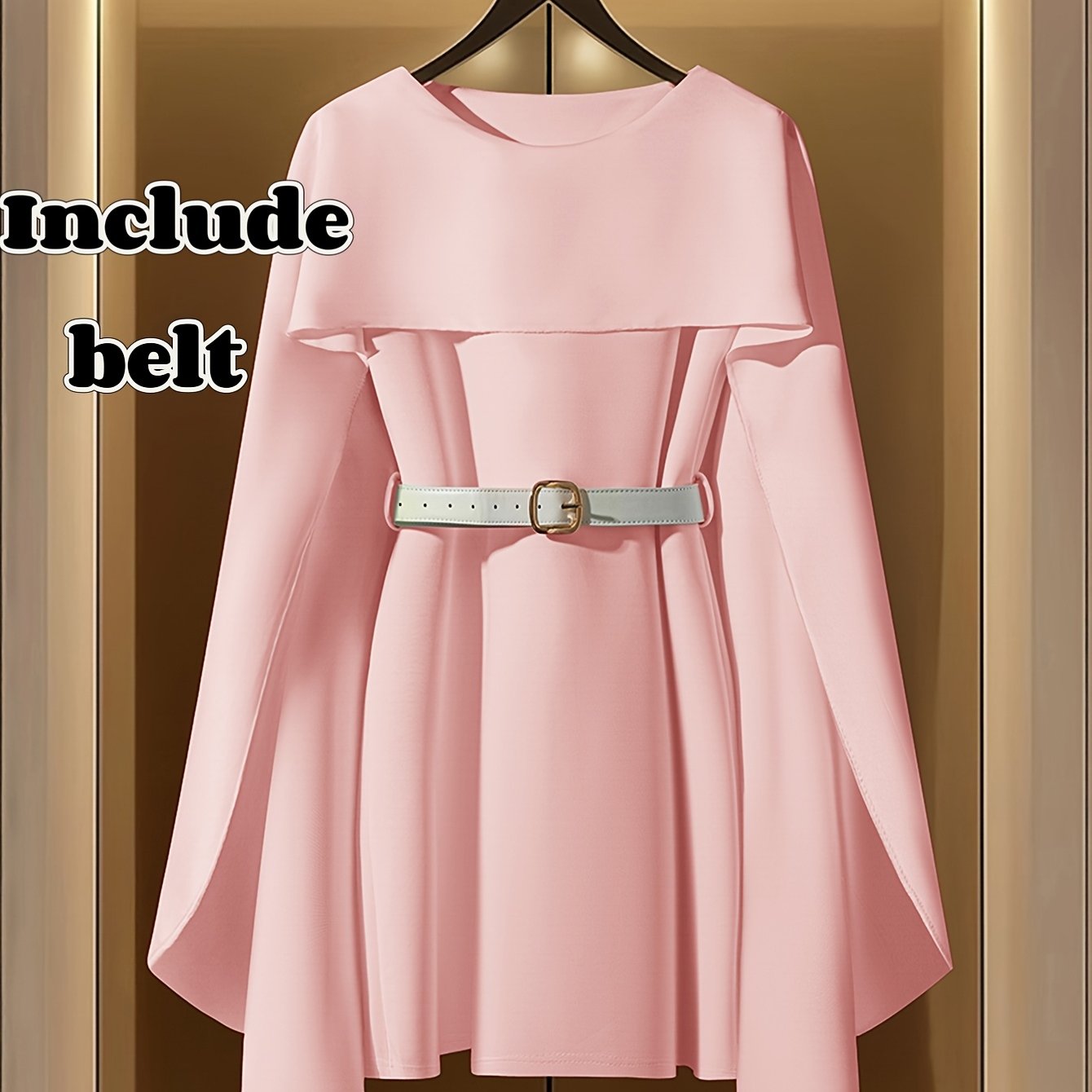 Apricot women's A-line dress by SHOWLU FASHION with puff sleeves and a belt, midi length, stylish and elegant for any occasion.