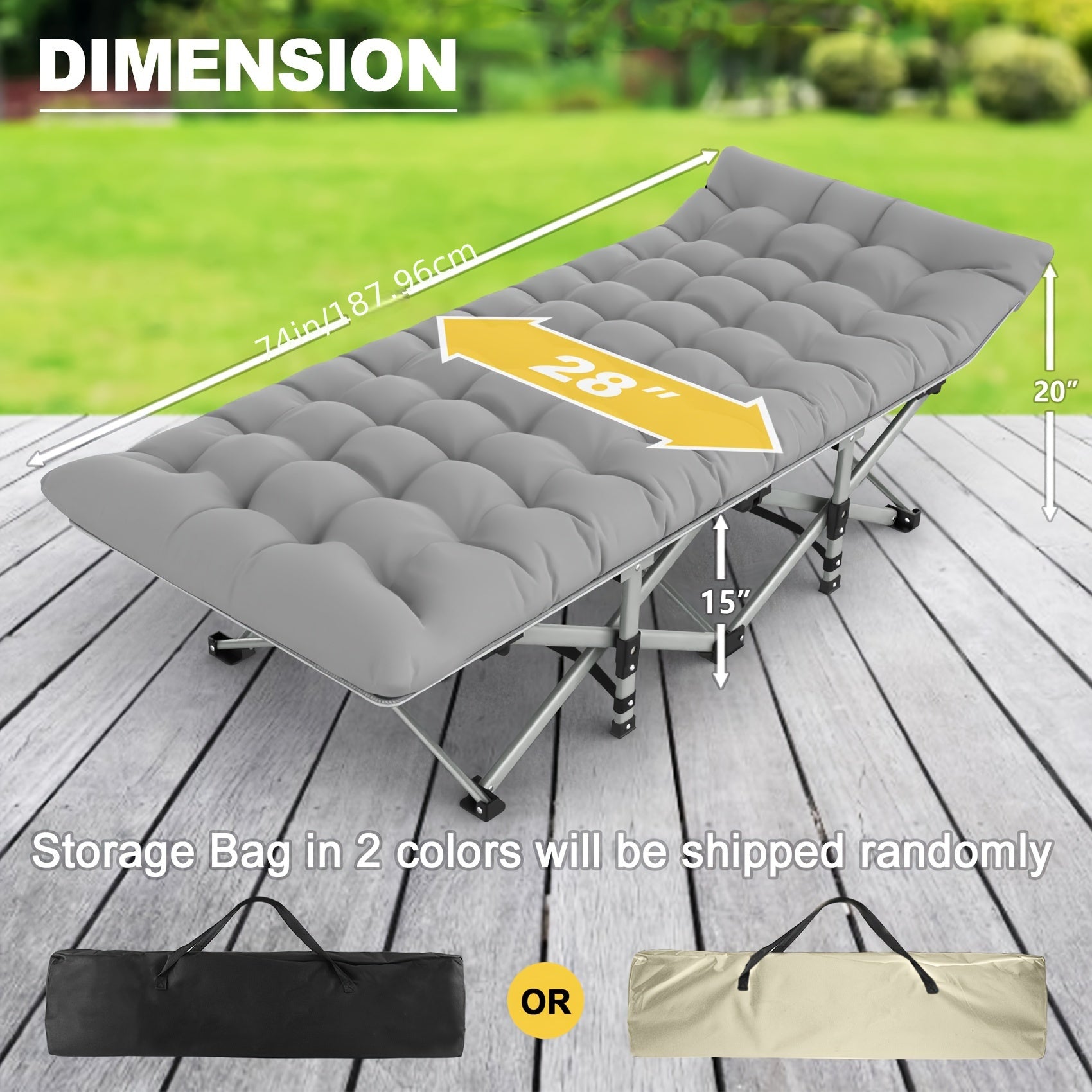 SHOWLU FASHION STORE SUTECK folding camping cot with heavy-duty 1200D Oxford bed and soft pad, ideal for outdoor camping and sleeping comfort.