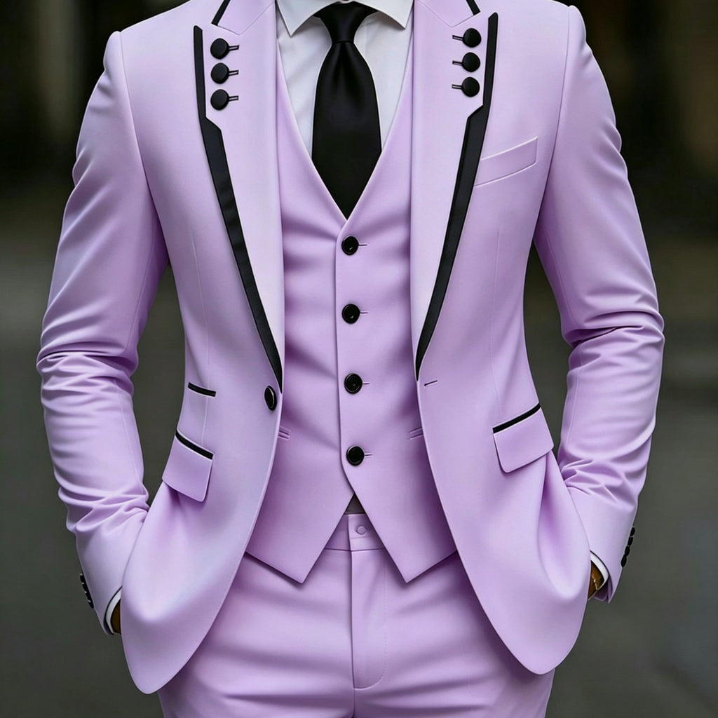 Men's black fringed lapel suit set by Showlu Smart General, includes three-piece formal party and wedding dress style ensemble.