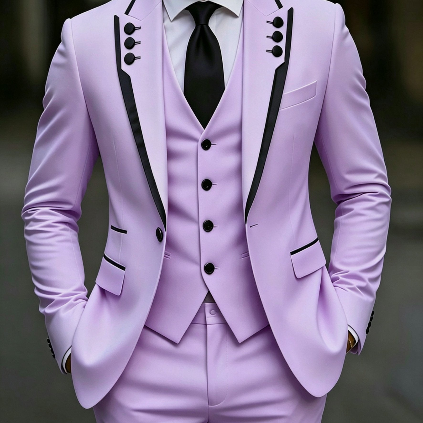 Men's black lapel fringed 3-piece suit set by Showlu Smart General, ideal for formal parties, festivals, graduations, and weddings.