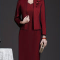 Wine red two-piece dress set with floral embroidery from SHOWLU FASHION, featuring a sundress style with elegant embroidery details.