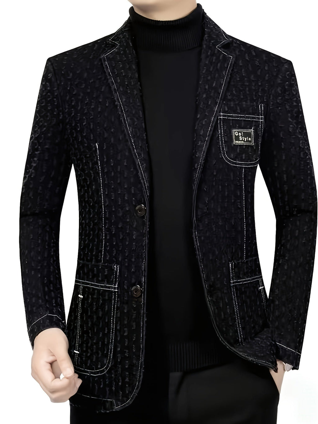 SHOWLU Men's denim blazer with loose fit and polka dot pattern, casual jacket suitable for stylish everyday wear