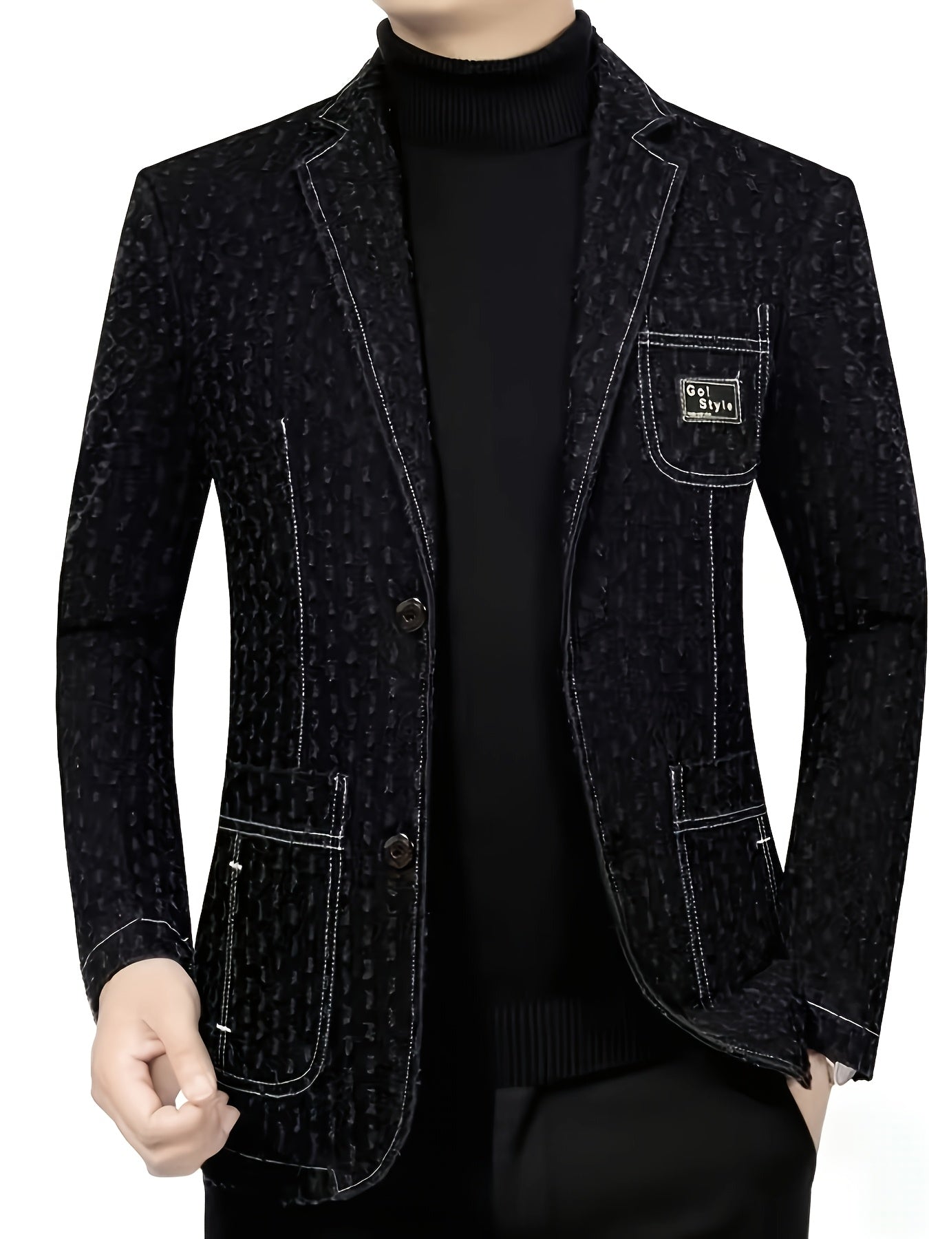 SHOWLU Men's denim blazer with loose fit and polka dot pattern, casual jacket suitable for stylish everyday wear