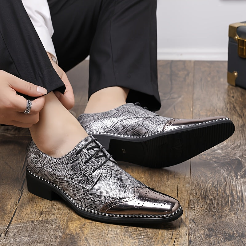 Men's golden diamond pattern brogue loafers with pointed toe by SHOWLU FASHION, showcasing stylish leather footwear.