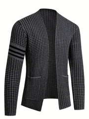 Men'S Chic Urban Knit Cardigan - Slim Fit, Long Sleeve, High-Stretch Fabric with Contrast Trim for Fall/Winter, Business Casual Outerwear