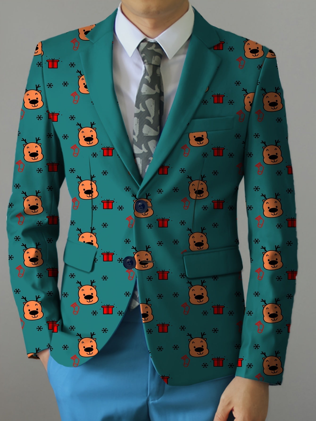 SHOWLU men's cartoon face and stripes blazer with notch lapel, casual suit in a stylish, modern design.