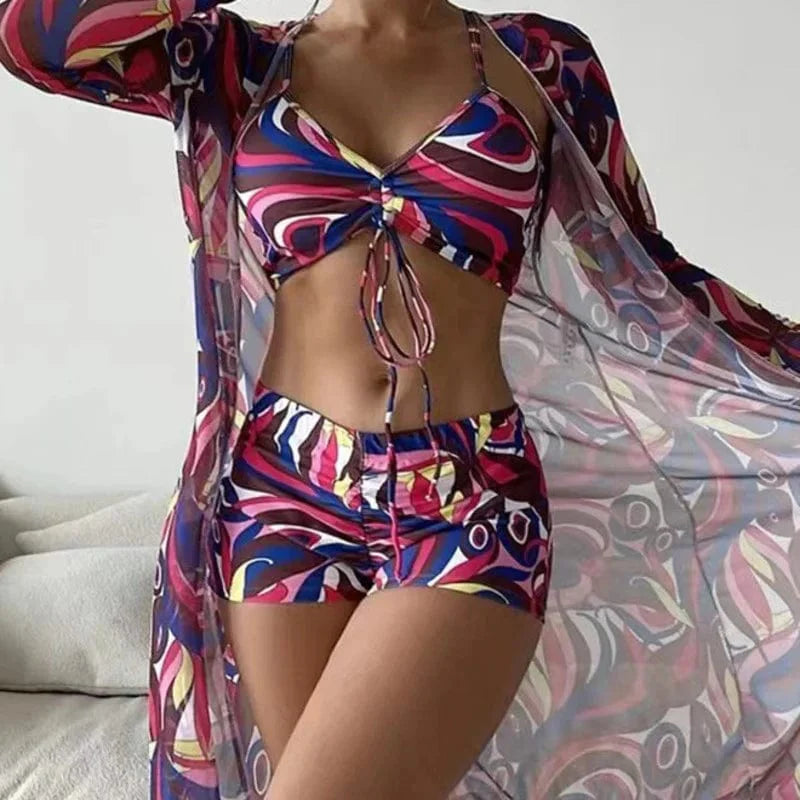 Showlu Fashion women's racerback tankini set with UV protection, featuring a stylish swimsuit design for active swimming and beachwear.