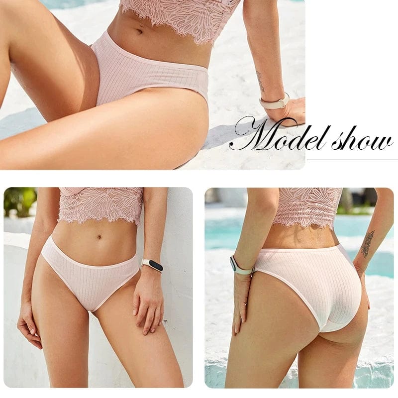 Three pairs of FINETOO women's cotton briefs in assorted solid colors, low-rise, XS to 7XL, casual and comfortable underwear.