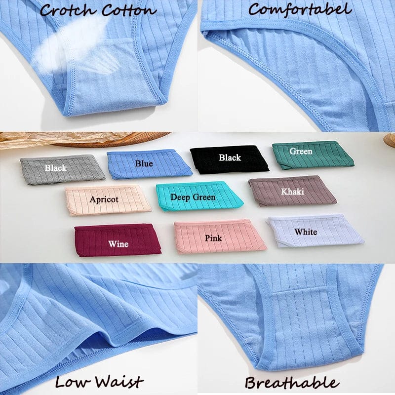FINETOO 3-pack women's cotton briefs in solid colors, low-rise panties for women, available in XS to 7XL sizes.