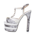 Showlu Fashion fish-mouth chunky heel sandals with T-strap design and non-slip sole, stylish footwear for women.