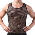 Showlu men's transparent fishnet mesh tank top, sleeveless undershirt with a fitted, breathable design for a bold, modern look.