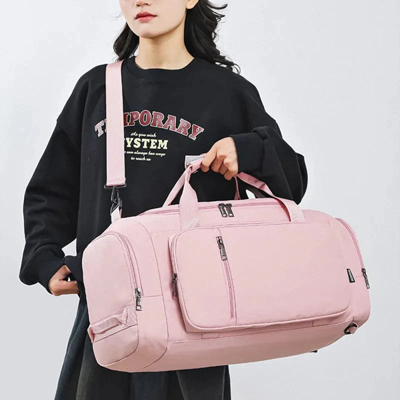 Large SHOWLU FASHION STORE fitness gym bag with shoe compartment, wet pocket, and adjustable shoulder strap for sports and travel.