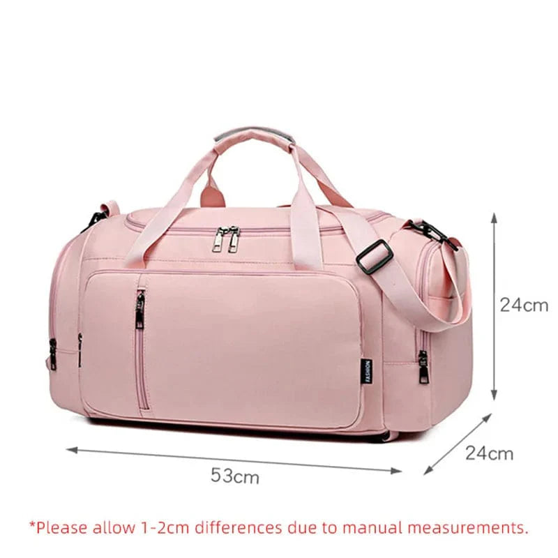 Large SHOWLU FASHION STORE gym bag with shoe compartment, wet pocket, and adjustable shoulder strap for fitness and travel use.
