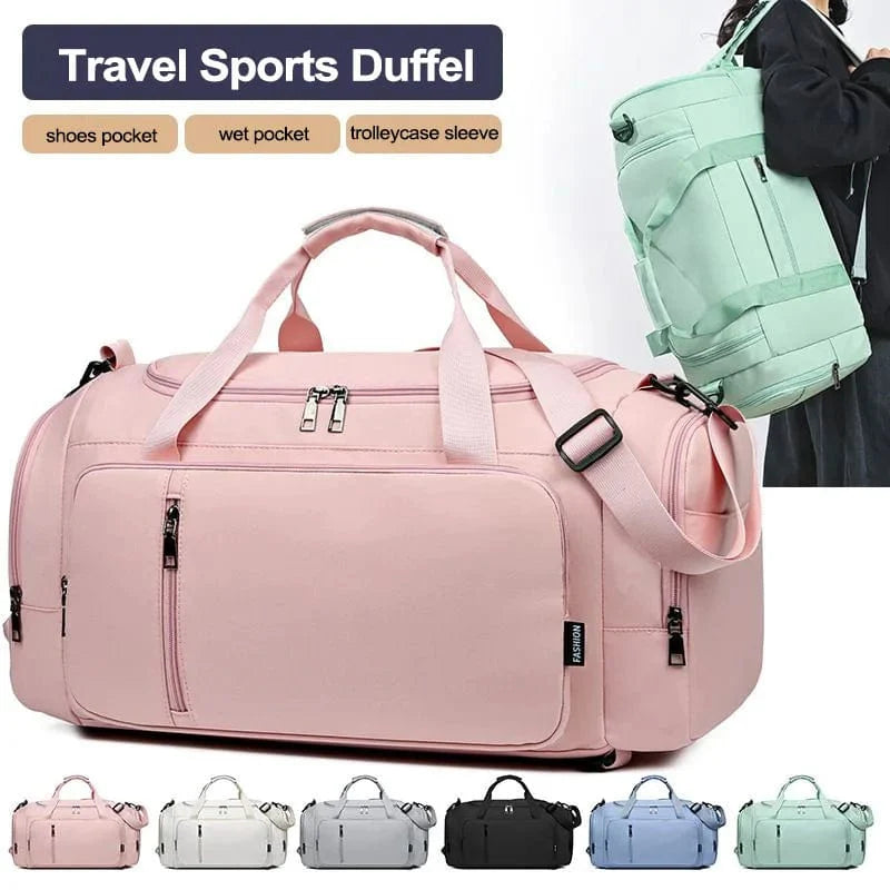 Large SHOWLU FASHION STORE gym bag with shoe compartment, wet pocket, and adjustable shoulder strap for fitness and travel.