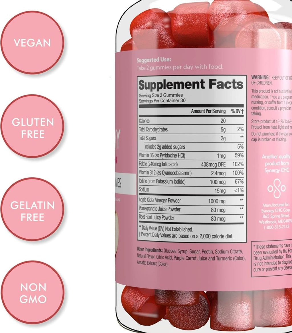 Flat Tummy Apple Cider Vinegar Gummies by Showlu Fashion Store, vegan detox and energy support with apples, beetroot, and vitamins.