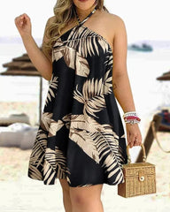 Floral Print Halter Neck Dress Boho Backless Halter Dress For Spring Summer Women's Clothing - SHOWLU FASHION STORE
