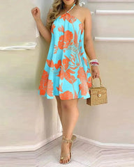 Floral Print Halter Neck Dress Boho Backless Halter Dress For Spring Summer Women's Clothing - SHOWLU FASHION STORE