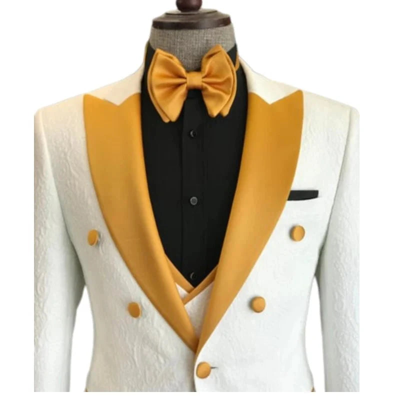 Men's floral double-breasted wedding suit by SHOWLU FASHION STORE, featuring a vest, pants, and peak lapel tuxedo jacket.