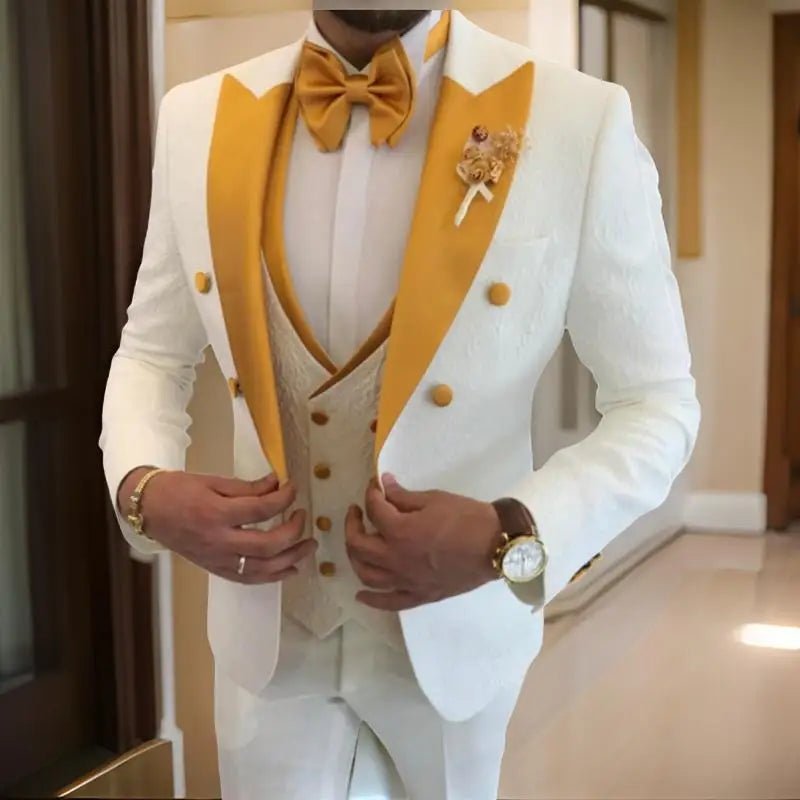 Floral Wedding Suits for Men 2024 Double Breasted Jacket with Vest Pants 3 Pieces Peak Lapel Groom Tuxedo Male Fashion Suit - SHOWLU FASHION STORE