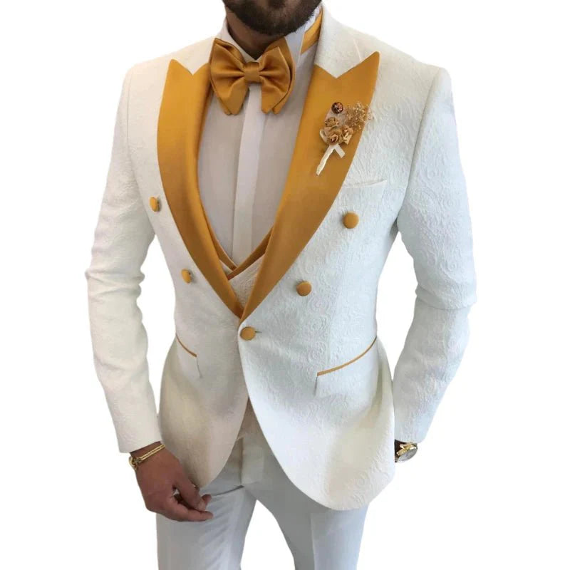 Men's floral 3-piece wedding suit by SHOWLU FASHION STORE featuring a double-breasted jacket, vest, and pants with peak lapels.