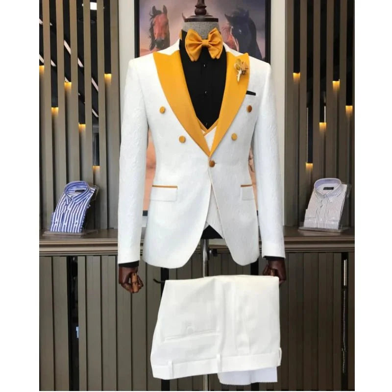 Men's floral wedding suit by SHOWLU FASHION STORE featuring a double-breasted tuxedo jacket, vest, and pants for grooms.