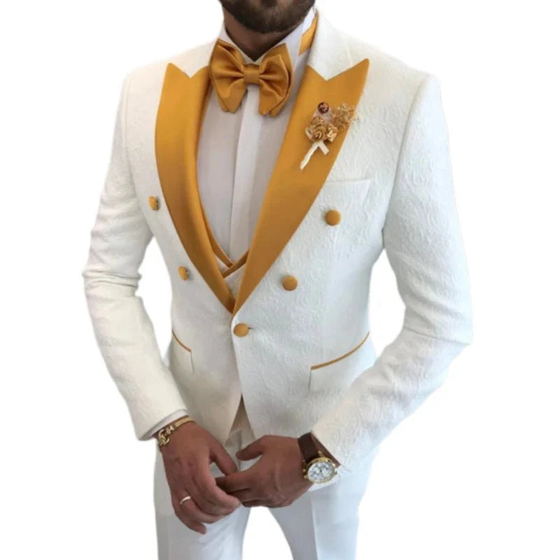 Men's floral wedding suit by SHOWLU FASHION STORE, 3-piece double-breasted tuxedo with vest, peak lapel, perfect for grooms.
