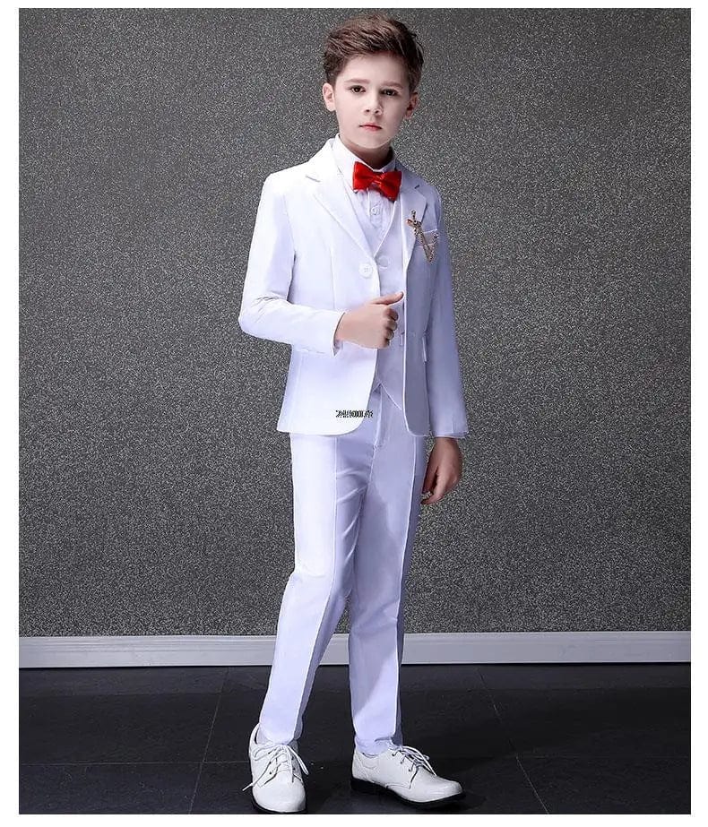Luoobeibei boys white wedding suit with formal cotton tuxedo dress set, suitable for baptism, wedding, or special occasions.