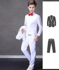 White boys' wedding suit by Showlu Fashion, formal cotton tuxedo dress set for baptism, wedding, or special occasions.