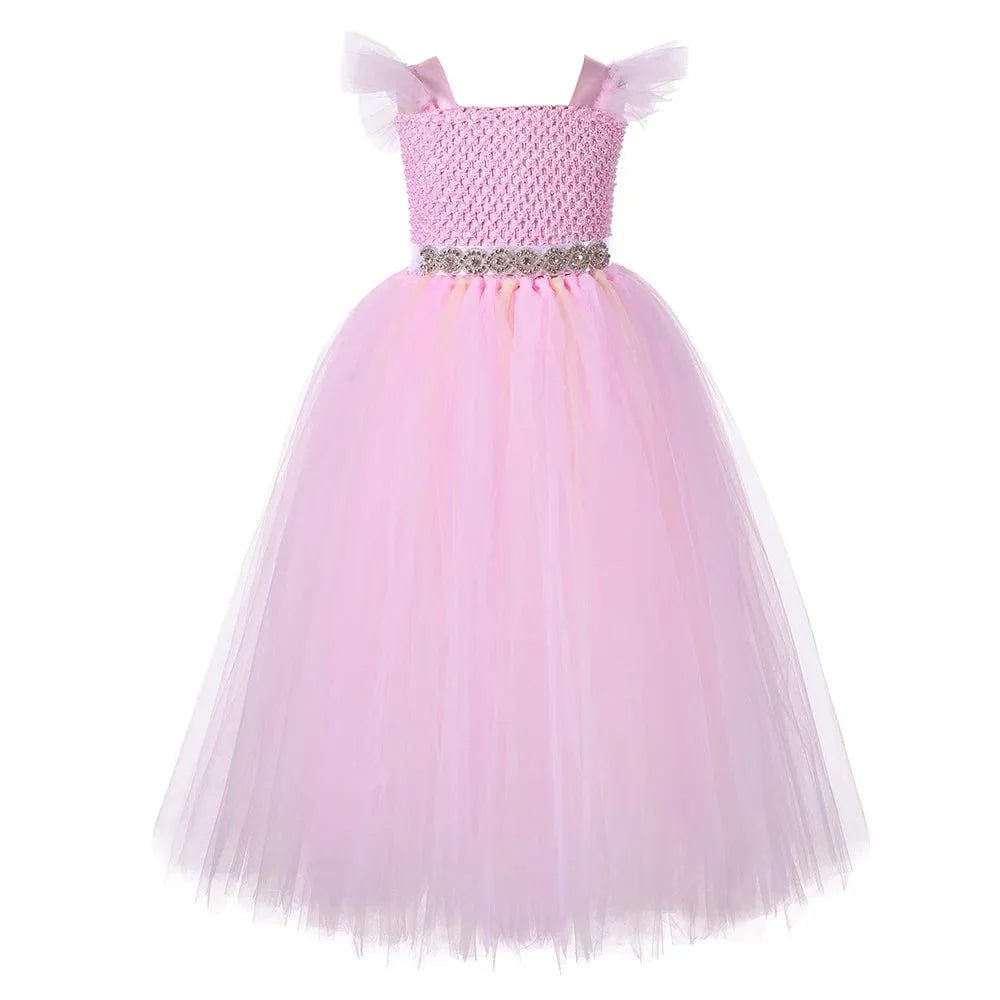 Showlu Flower Girls vintage lace sequins tulle party gown with ruffles, perfect for pageants or special occasions.