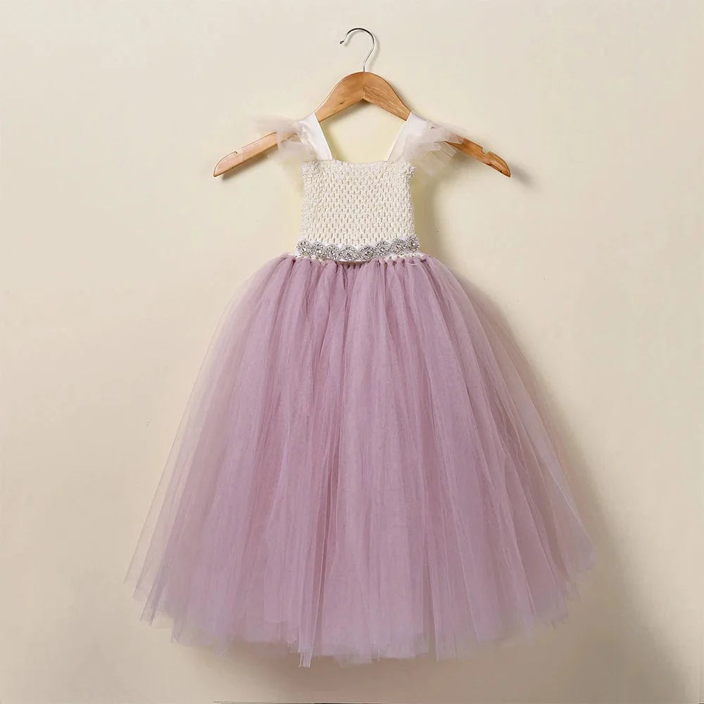 Showlu Flower Girls vintage lace sequins tulle party gown with ruffles, perfect for pageants or special occasions.