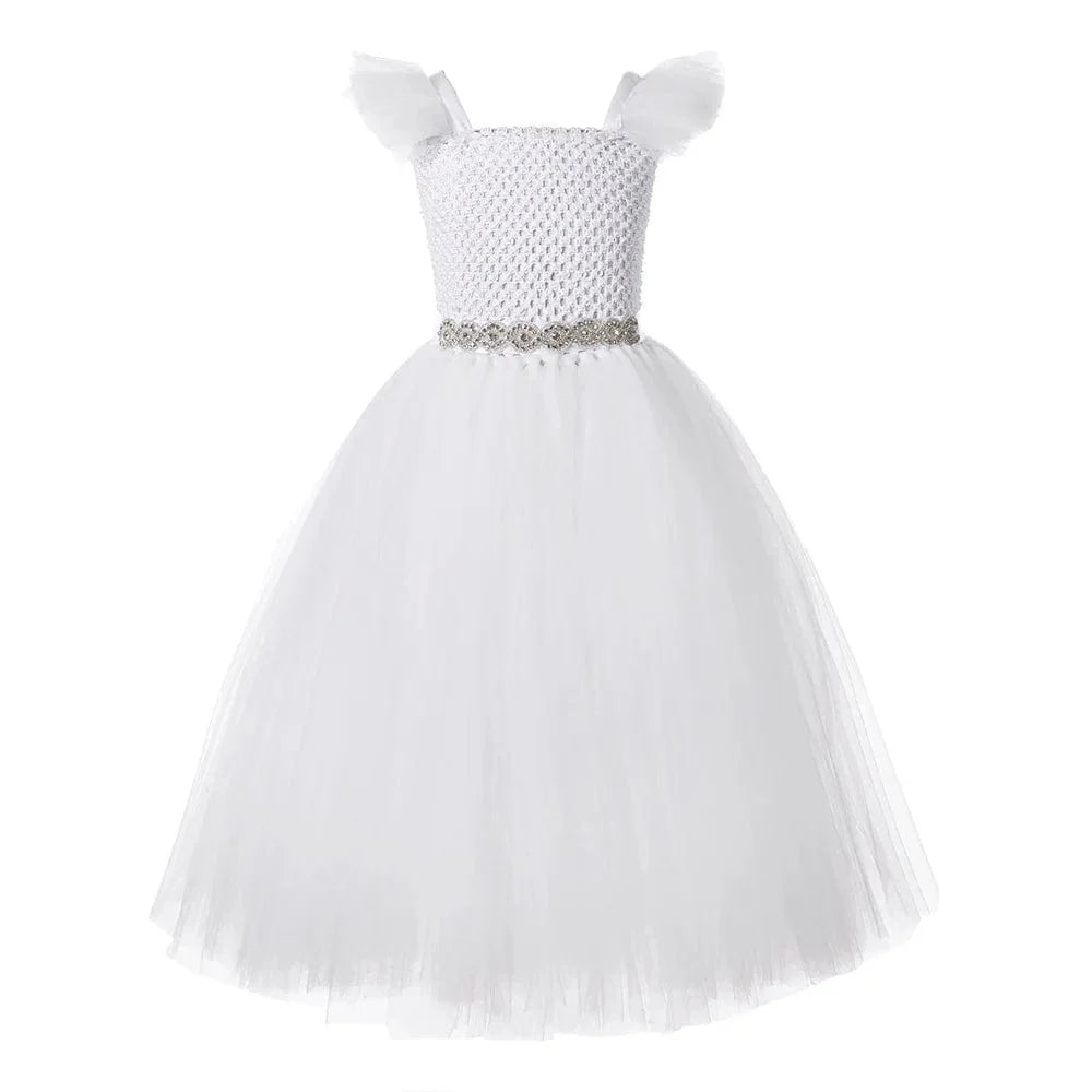 Showlu Flower Girls vintage lace sequins tulle party gown with ruffles, perfect for pageants and special occasions.