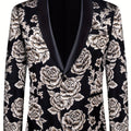Men's SHOWLU FASHION floral pattern blazer with flap pockets and lapel, classic polyester suit jacket for casual or business wear.