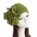 Flower print Muslim turban hat for women, chemo cancer beanie cap with vibrant floral design and comfortable head covering.