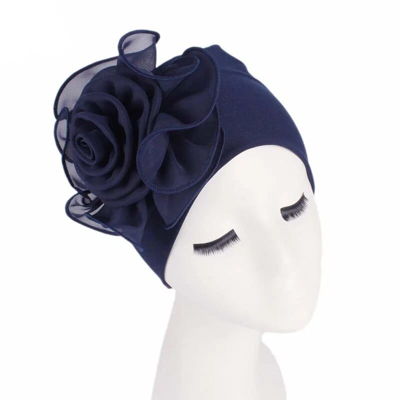 Flower print women's Muslim turban hat by Showlu Fashion, designed for chemo hair loss, featuring vibrant floral patterns and comfortable fit.