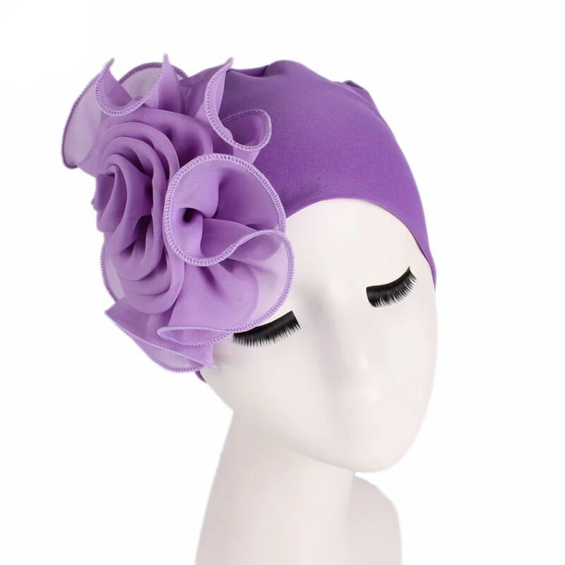 Flower print women's Muslim turban hat by Showlu Fashion, featuring a comfortable beanie cap with floral design for hair loss or fashion.