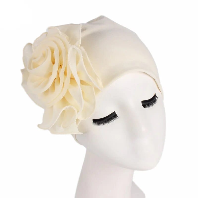 Flower print Muslim turban hat for women, chemo cancer beanie cap with floral design, comfortable headwear for hair loss.