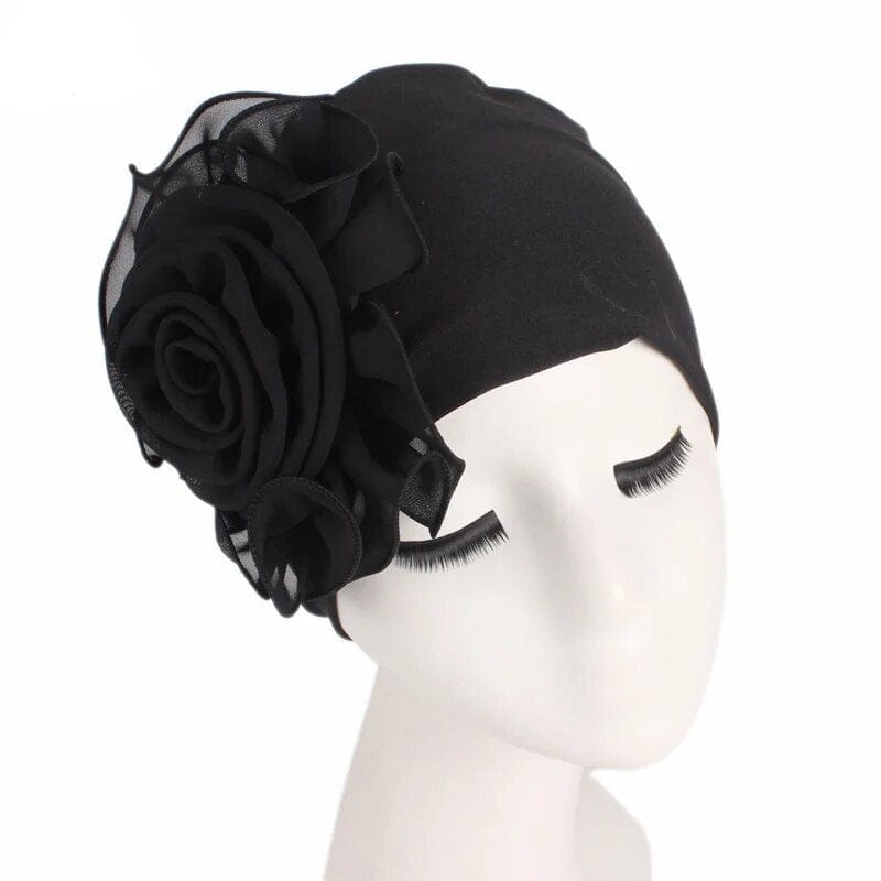 Women's flower print Muslim turban hat by Showlu Fashion, with vibrant floral design, head covering for chemo hair loss, Indian style.
