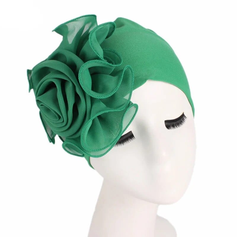 Women’s flower print Muslim turban hat by Showlu Fashion, Indian-style chemo cancer beanie cap with vibrant floral design and head covering.