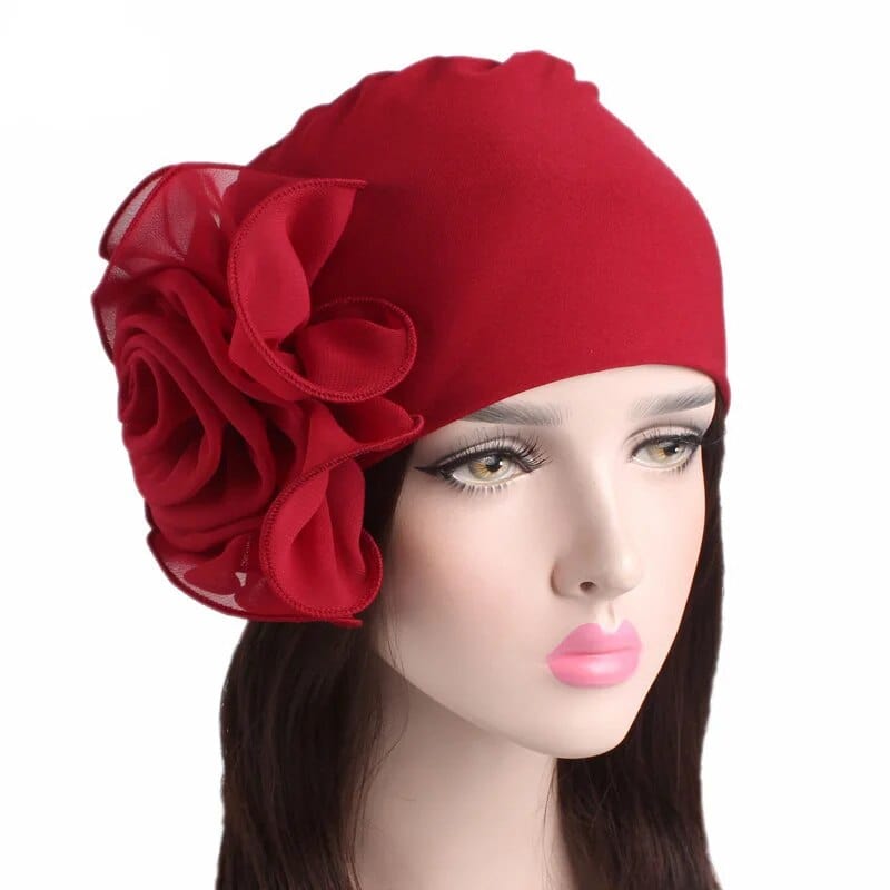 Flower print Muslim turban hat for women, Chemo cancer beanie cap with floral design and head covering for hair loss.