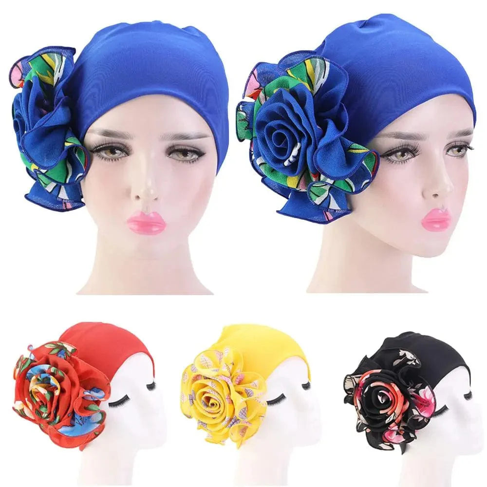 Flower print Muslim turban hat for women by Showlu Fashion, featuring a stylish, comfortable head covering for hair loss or everyday wear.