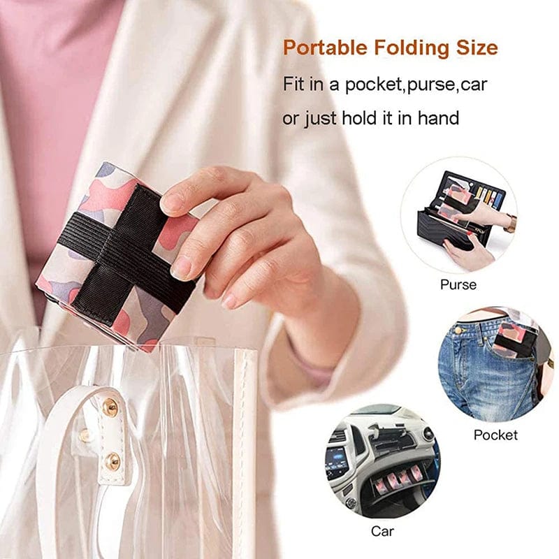 Large capacity foldable nylon shopping bag with handle, camouflage design, ideal for travel and everyday shopping by SHOWLU FASHION STORE.